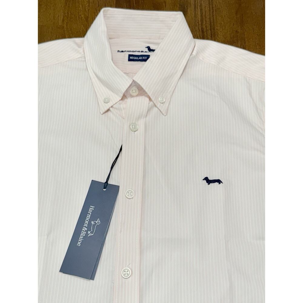 NWT HARMONT & BLAINE Cotton Shirt Pink & White Stripe REGULAR Fit Sz Medium M